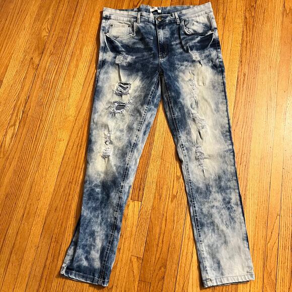 GS-115 Jeans Mens 36 Acid Wash Slim Distreased Street Blue pants - Picture 1 of 9